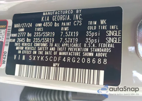 2024 Kia Sportage Sx-Prestige z USA, uszkodzony, nr VIN 5XYK5CDF4RG208688